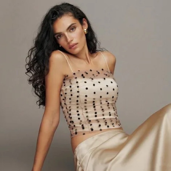 Reformation Tops - Reformation Tan and Black Polka Dot Camisole